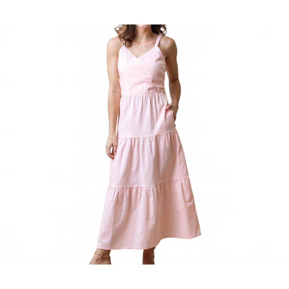 NEW HOPE & HENRY tiered maxi dress in pale pink linen